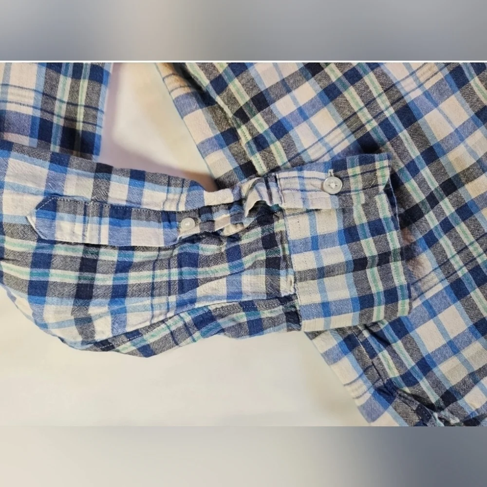 J Crew Mens Slim Blue Plaid Long Sleeve Button Up Collared Shirt Size Large